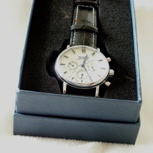 Mens Watch Mechanical Automatic White Dial Leather Band Date Week